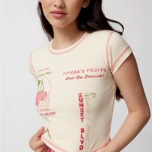 Urban Outfitters Cream and Pink Cute Cherries Club Graphic Baby Tee